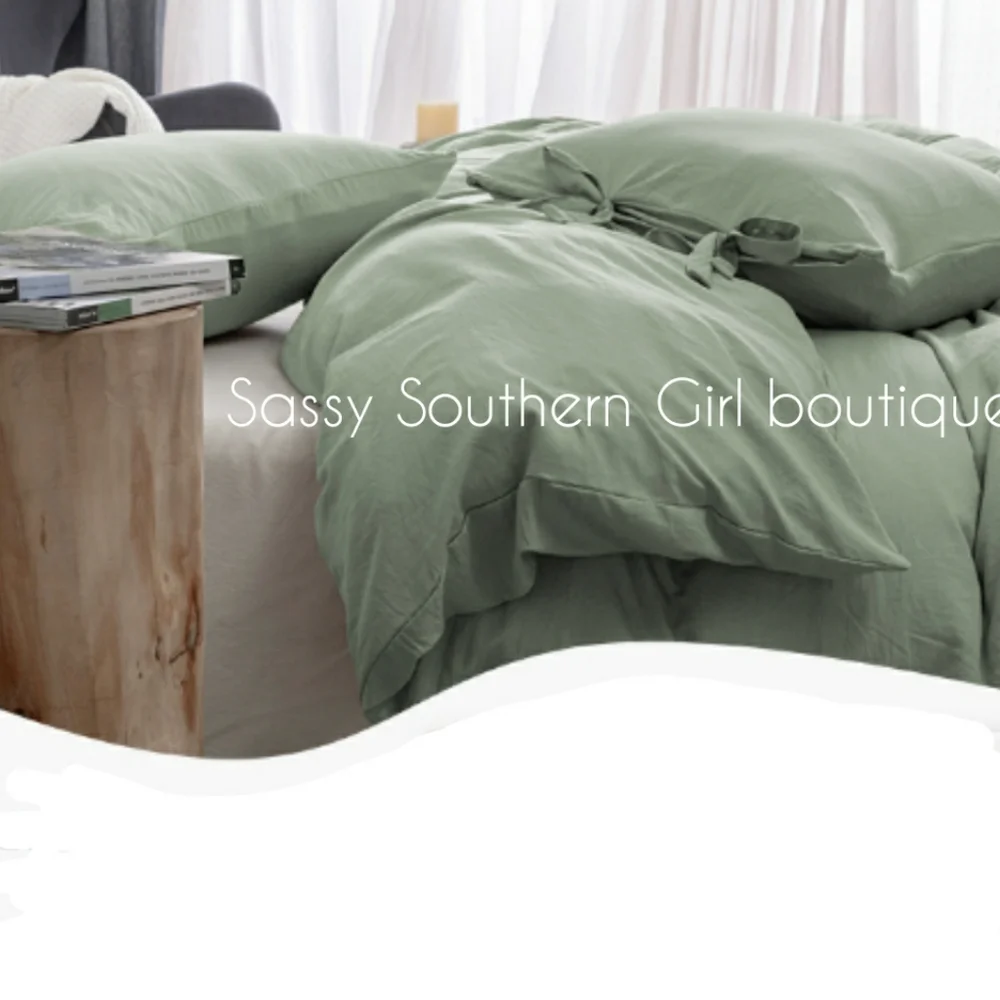 🆕⭐ Softest ever Boho sage green bowtie duvet cover set